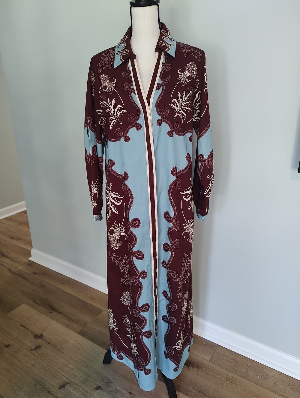 Anna Cate Thistle And Snake Maxi Shirt Dress Chocolate And Turquoise M